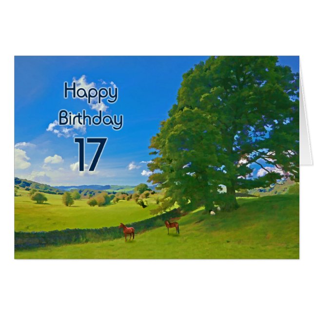Pastoral landscape painting 17th Birthday card (Front Horizontal)