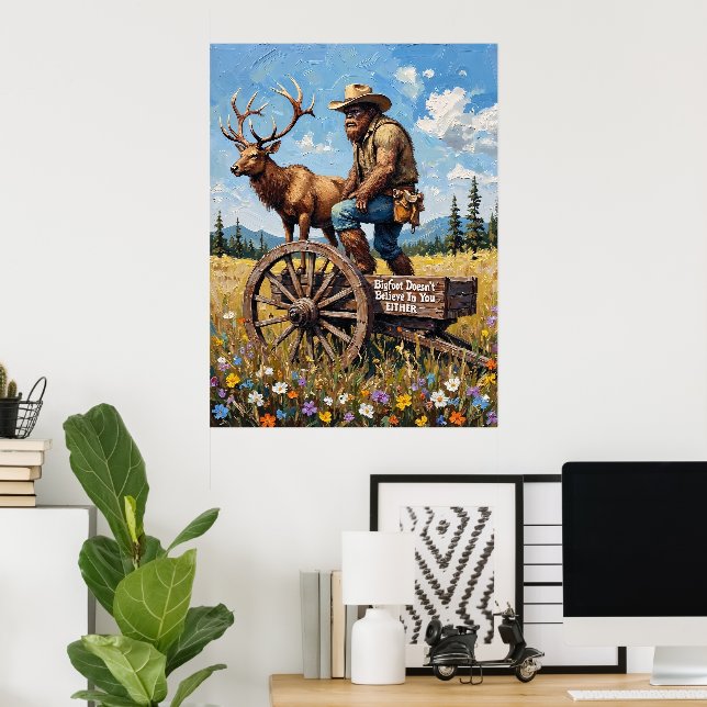 Pastoral Prank: Sasquatch and the Stag Poster (Home Office)