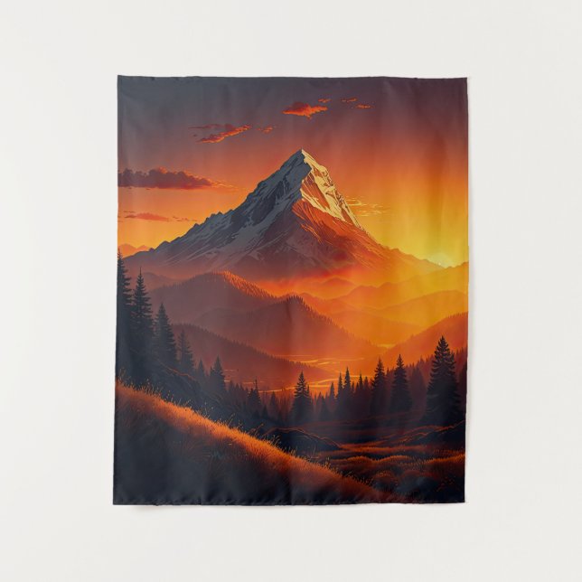 Pastoral Sunset Mountain Landscape Tapestry (Front)