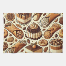 Pastries & Dessert Print Tea Towel