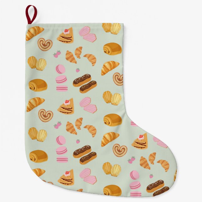 Pastries in Paris Large Christmas Stocking (Front)