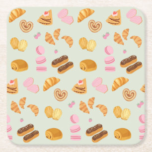 Pastries in Paris Square Paper Coaster