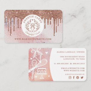 Pastry Bag Bakery Glitter Rose Gold Pink Drips Business Card