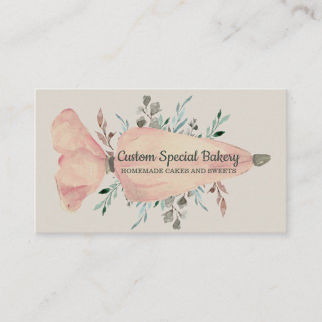 Pastry Bag sage green gold Rustic Logo Baker Business Card (Front)