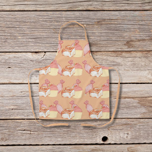 Pastry bags, cinnamon buns, and cupcakes peach apron