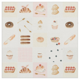Pastry bakery cakes patchwork watercolor cake pie fabric
