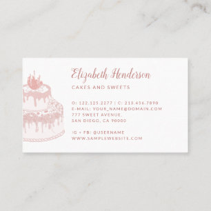 Pastry Bakery White Rose Gold Glitter Drips Cake Business Card