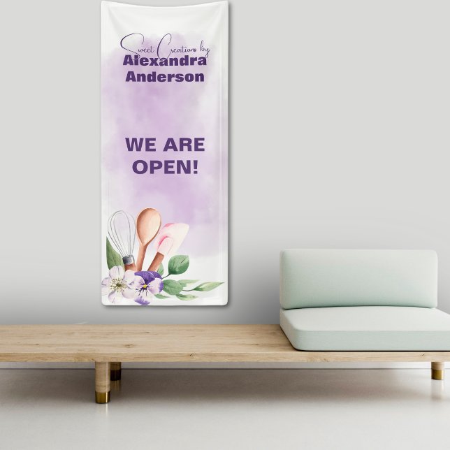 Pastry Baking Tools Purple Floral Watercolor Banner (Pastry Baking Tools Purple Floral Watercolor Banner)
