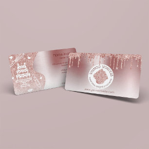 Pastry Cake Bakery Glitter Rose Gold Pink Drips Business Card