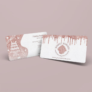 Pastry Cake Bakery Glitter Rose Gold Pink Drips Business Card