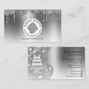 Pastry Cake Bakery Glitter Silver Gray Drips Business Card