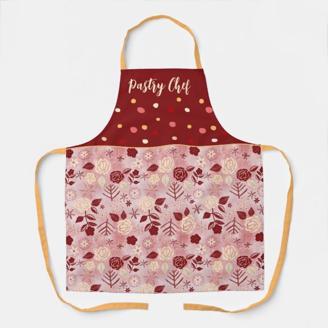 Pastry Chef apron. Winter rose Apron (Front)