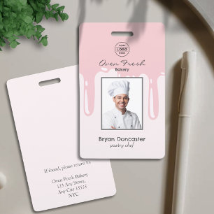 Pastry Chef Bakery Employee Photo Logo Pink ID Badge