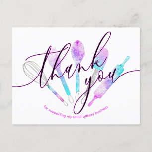 Pastry chef bakery utensils holographic thank you postcard