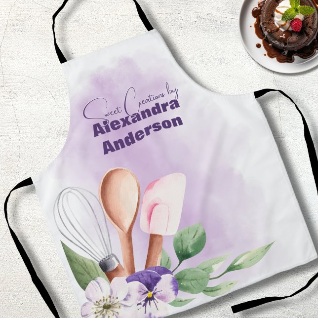 Pastry Chef Baking Utensils Purple Watercolor Apron (Pastry Chef Baking Utensils Purple Watercolor Apron)