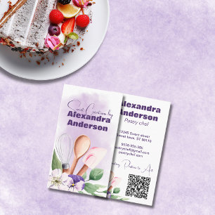 Pastry Chef Baking Utensils Purple Watercolor Business Card