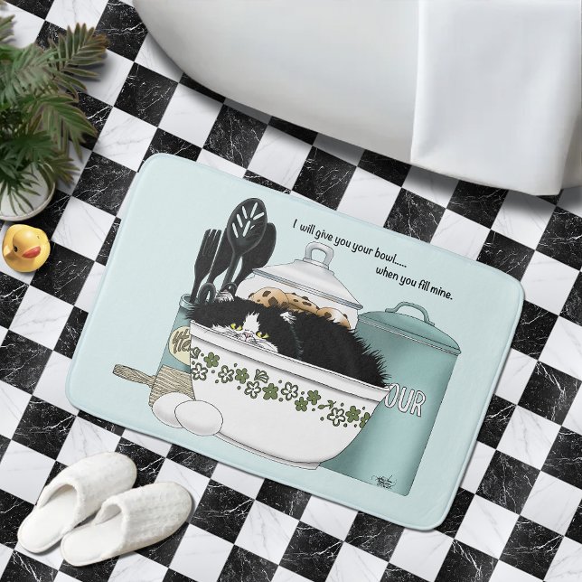 Pastry Chef Cat Blue Bath Mat (Creator Uploaded)