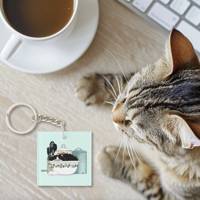Pastry Chef Cat Blue Key Ring (Creator Uploaded)