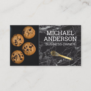 Pastry Chef   Cookies   Whisk   Black Marble Business Card