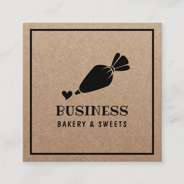 Pastry Chef Cupcake Cake Bakery Rustic Kraft Square Business Card (Front)