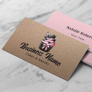 Pastry Chef Cute Cupcakes Rustic Kraft Bakery Business Card