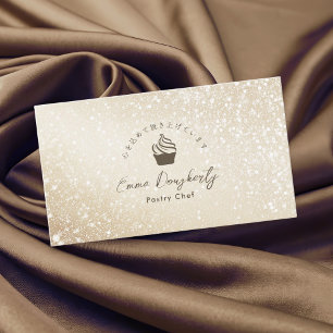 Pastry Chef Gold Glitter Minimalist Cupcake Logo Business Card