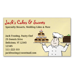 Pastry Chef Holding Cake and Cupcakes Magnetic Business Card