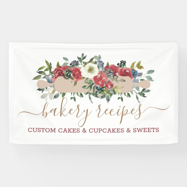 Pastry Chef Homemade Bakery Red Flower Banner (Horizontal)
