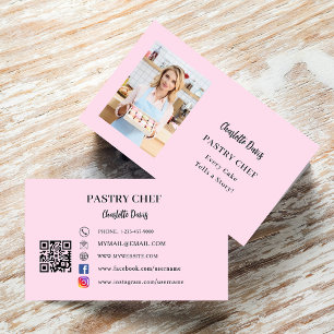 Pastry chef pink photo slogan love QR code Business Card