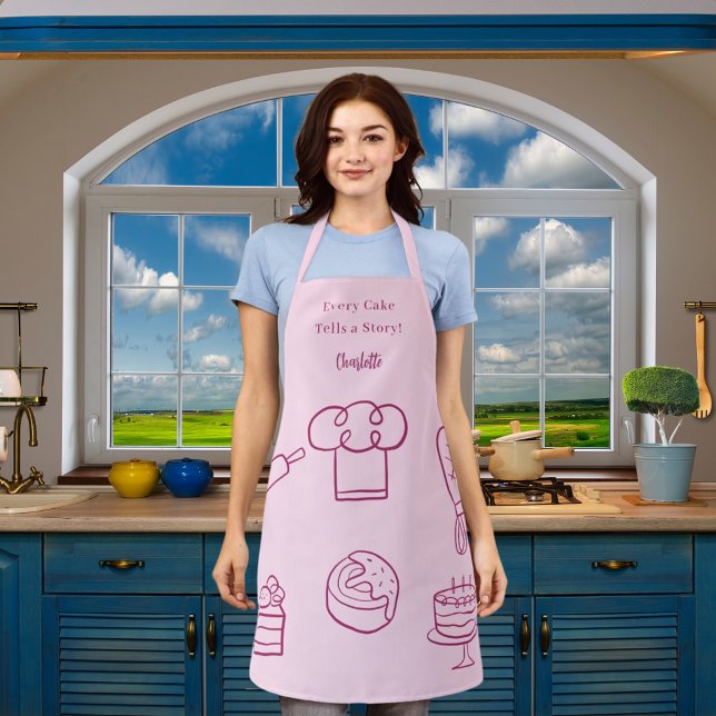 Pastry chef pink script slogan kitchen utensils apron (Creator Uploaded)