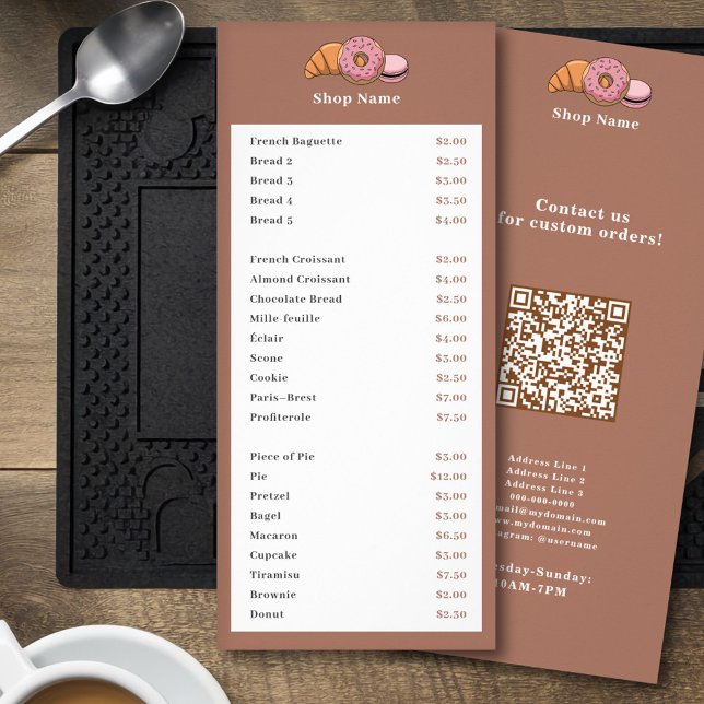 Pastry Chef Price List Rack Card (Pastry Chef Price List Rack Card)
