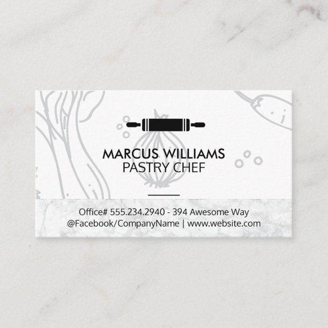 Pastry Chef | Rolling Pin | Marble Food Background Business Card (Front)
