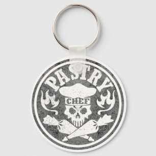 Pastry Chef Skull Grey Key Ring