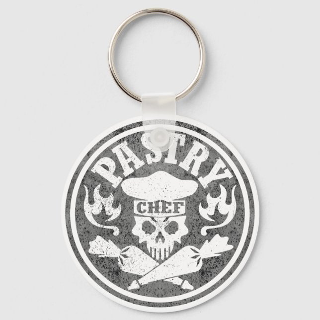 Pastry Chef Skull Grey Key Ring (Front)