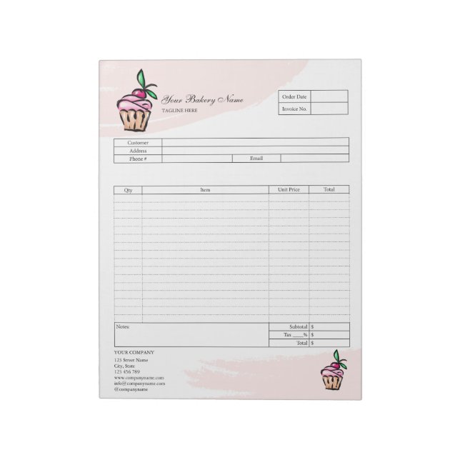 Pastry Cupcake Bakery Order Form Invoice  Notepad (Rotated)