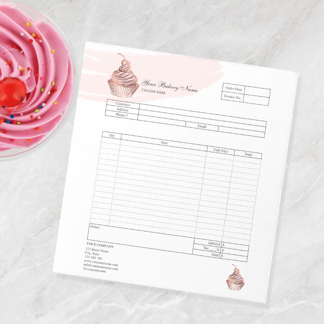 Pastry Cupcake Bakery Order Form Invoice  Notepad (Creator Uploaded)