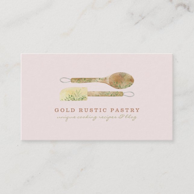 Pastry floral  Rustic spoon spatula elegant logo Business Card (Front)
