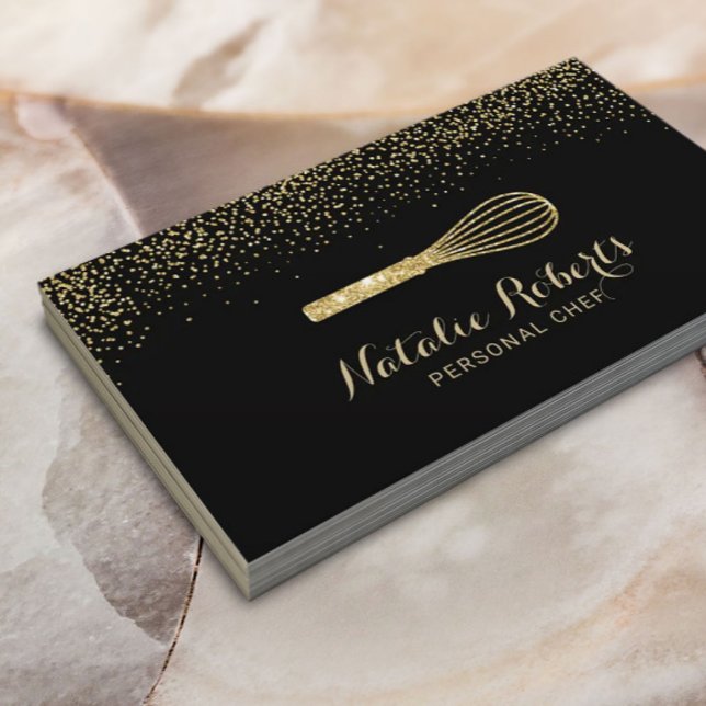 Pastry Personal Chef Modern Black & Gold Bakery Business Card (Creator Uploaded)