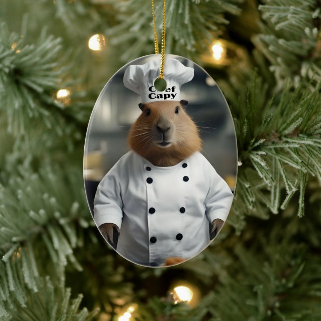 Pastry Prowess: The Culinary Capybara Ceramic Ornament (Tree)