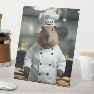 Pastry Prowess: The Culinary Capybara Pedestal Sign