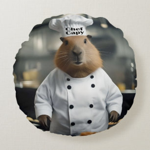 Pastry Prowess: The Culinary Capybara Round Cushion