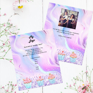 Pastry shop bakery holographic cupcakes logo photo flyer