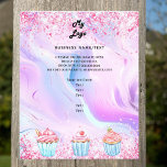 Pastry shop bakery holographic pink cupcakes logo flyer<br><div class="desc">Personalise and add your business logo,  name,  address,  your text. Blush pink,  purple,  blue pastels holographc bacground decorated with confetti and cupcakes.</div>