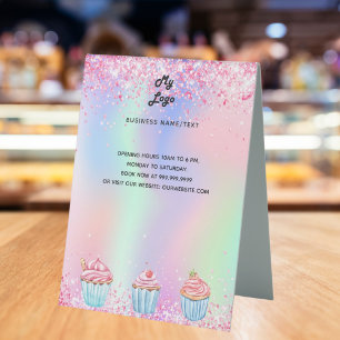 Pastry shop bakery logo holographic menu price