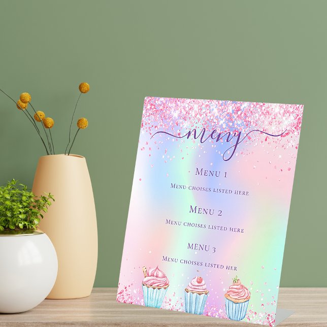 Pastry shop bakery logo holographic menu price pedestal sign (Creator Uploaded)