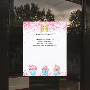 Pastry shop bakery logo pink white cupcakes flyer