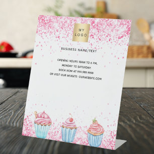 Pastry shop bakery pink logo menu price pedestal sign