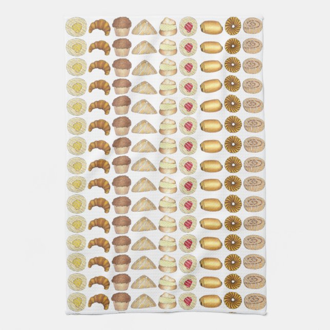 Pastry Tray Croissant Danish Muffin Baked Goods Tea Towel (Vertical)