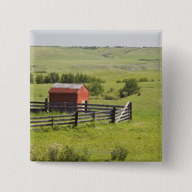 Pasture Fields With A Red Shack And A Fenced Area 15 Cm Square Badge (Front)
