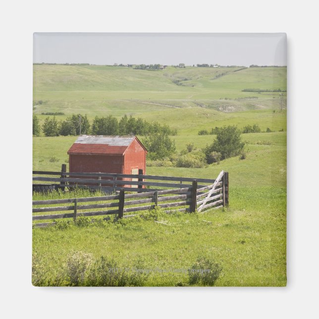 Pasture Fields With A Red Shack And A Fenced Area Magnet (Front)
